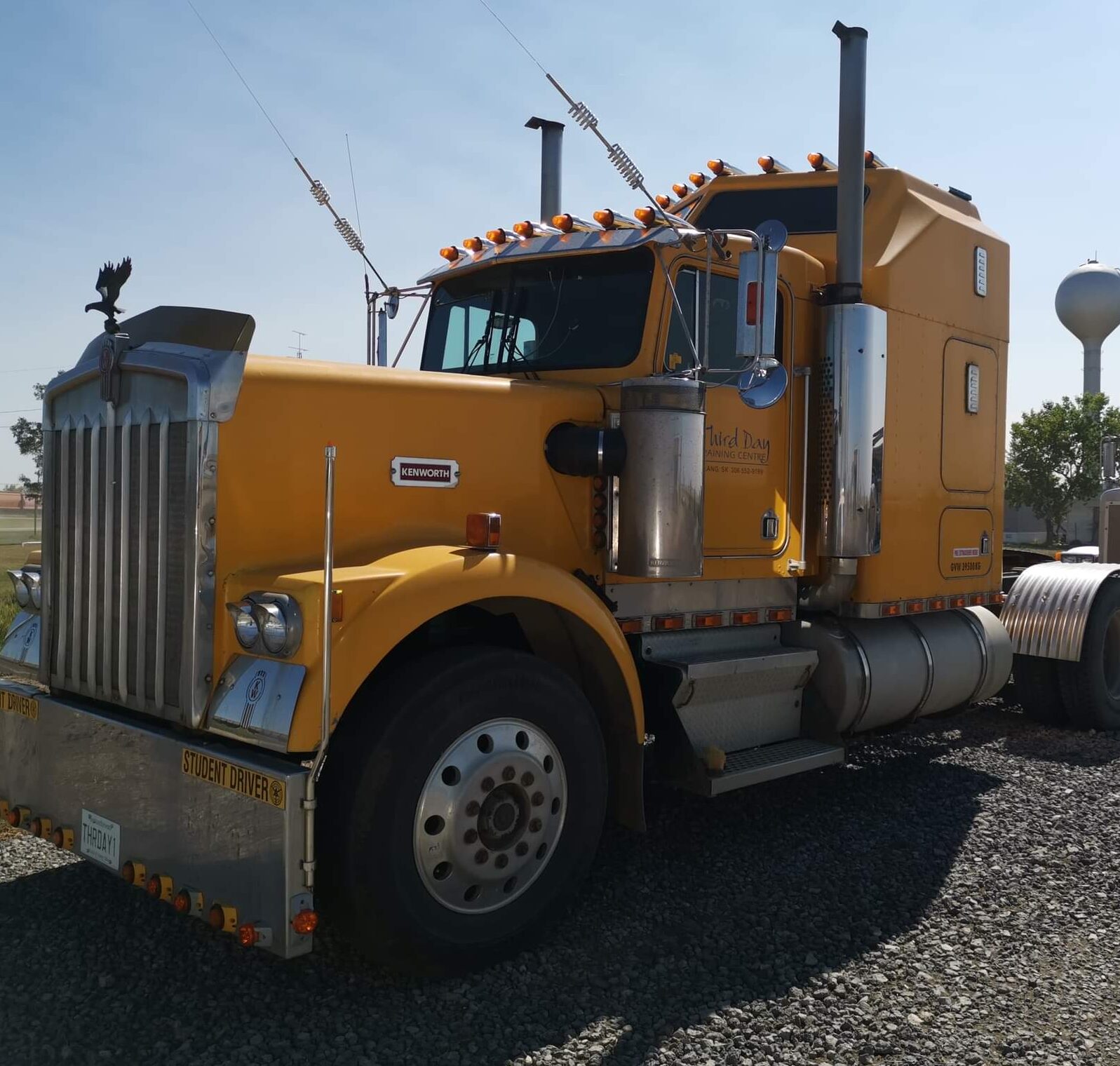 Elderly man driving big modern truck, closeup